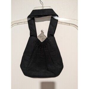 Vintage 40s GUILD CREATIONS Black Purse Handbag Black Faille Art Deco Frame Bag
